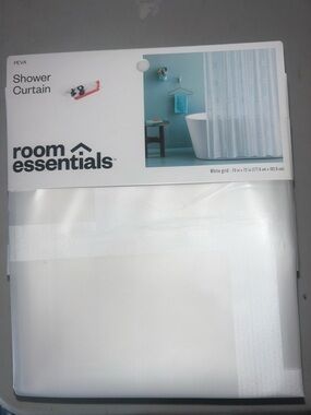 Room Essentials White PEVA Shower Curtain with Subtle Grid